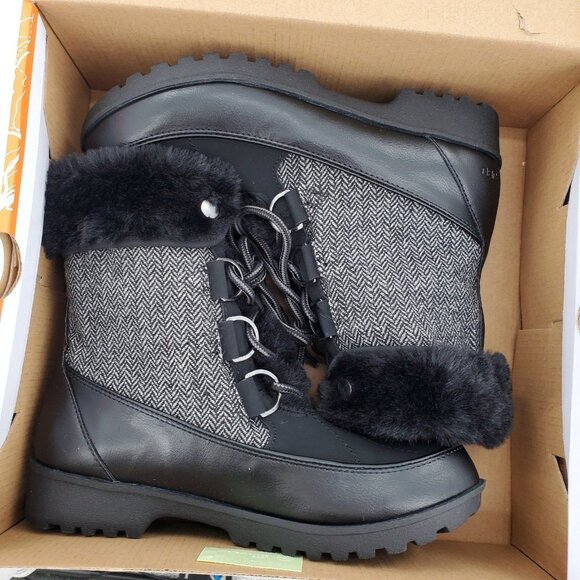 JBU Boots Woman's 9 Faux Fur Herringbone Southgate Lace-up Combat Lug Shoes - Picture 3 of 12